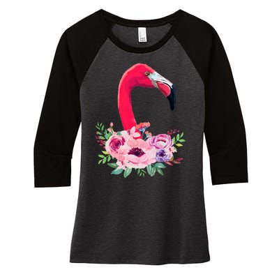 Flamingo Floral Art Women's Tri-Blend 3/4-Sleeve Raglan Shirt