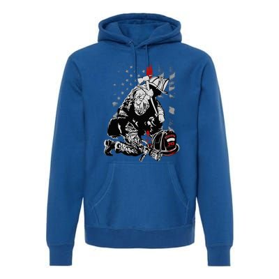 Fallen Fireman American Flag Thin Red Line Firefighter Premium Hoodie