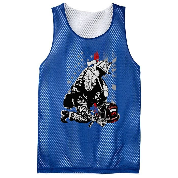 Fallen Fireman American Flag Thin Red Line Firefighter Mesh Reversible Basketball Jersey Tank