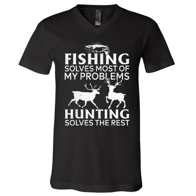 Funny Fishing And Hunting Gift Christmas Humor Hunter Cool V-Neck T-Shirt