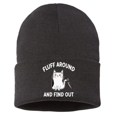 Funny Fluff Around And Find Out Sarcasm Sustainable Knit Beanie