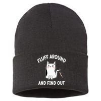 Funny Fluff Around And Find Out Sarcasm Sustainable Knit Beanie