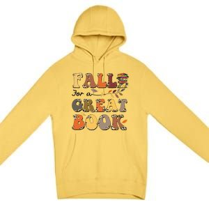 Fall For A Great Book Retro Leopard Autumn Thanksgiving Premium Pullover Hoodie