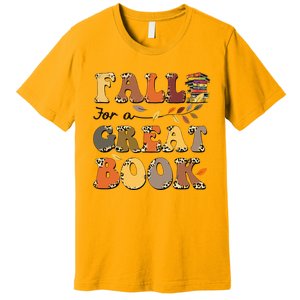 Fall For A Great Book Retro Leopard Autumn Thanksgiving Premium T-Shirt