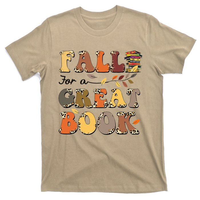 Fall For A Great Book Retro Leopard Autumn Thanksgiving T-Shirt