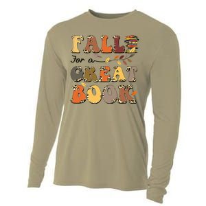 Fall For A Great Book Retro Leopard Autumn Thanksgiving Cooling Performance Long Sleeve Crew