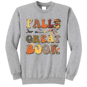 Fall For A Great Book Retro Leopard Autumn Thanksgiving Sweatshirt