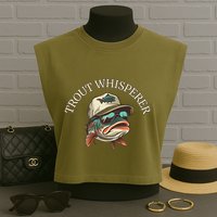Fishing Fun Adventurous Trout Whisperer Garment-Dyed Women's Muscle Tee