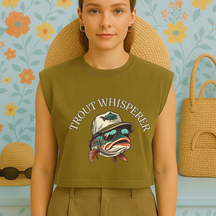 Fishing Fun Adventurous Trout Whisperer Garment-Dyed Women's Muscle Tee