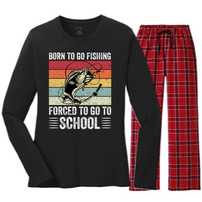 Funny Fishing Art For Men Women Fishing Fish Fisherman Women's Long Sleeve Flannel Pajama Set 