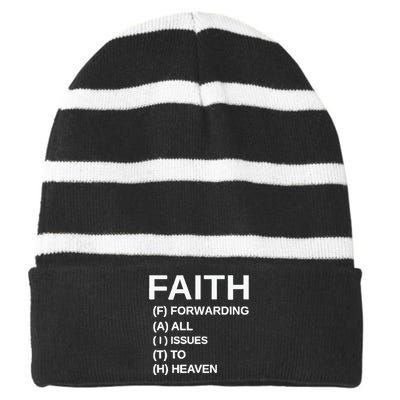 Faith Forwarding All Issues To Heaven Striped Beanie with Solid Band