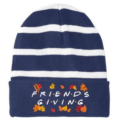 Friendsgiving Fall Autumn Friends & Family Thanksgiving Striped Beanie with Solid Band