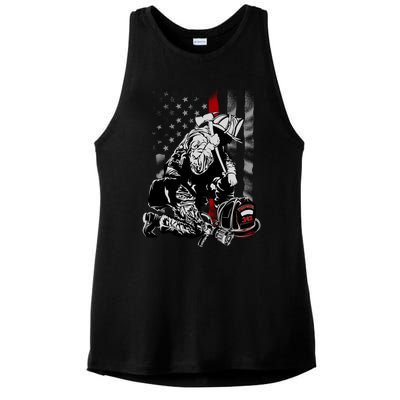 Fallen Fireman American Flag Thin Red Line Firefighter Top Ladies PosiCharge Tri-Blend Wicking Tank