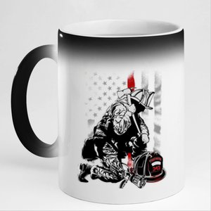 Fallen Fireman American Flag Thin Red Line Firefighter Top 11oz Black Color Changing Mug