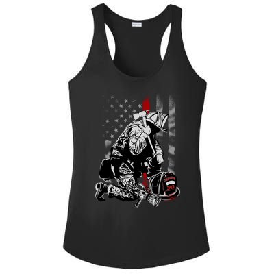 Fallen Fireman American Flag Thin Red Line Firefighter Top Ladies PosiCharge Competitor Racerback Tank