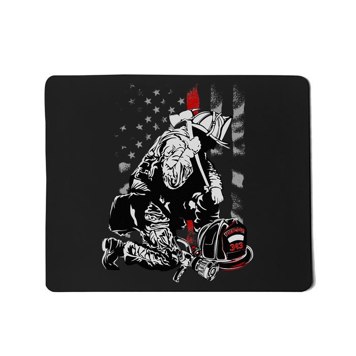 Fallen Fireman American Flag Thin Red Line Firefighter Mousepad