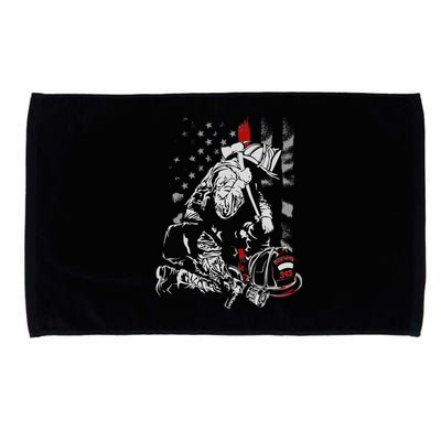 Fallen Fireman American Flag Thin Red Line Firefighter Microfiber Hand Towel