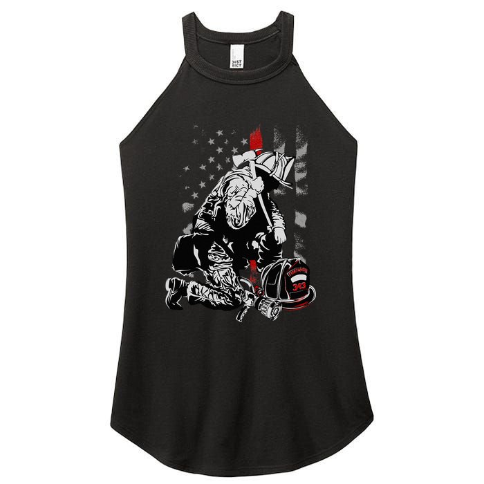 Fallen Fireman American Flag Thin Red Line Firefighter Women's Perfect Tri Rocker Tank