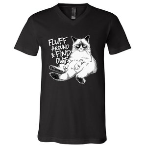 Funny Fluff Around and Find Out, Grumpy Kitty, Sarcastic Cat V-Neck T-Shirt