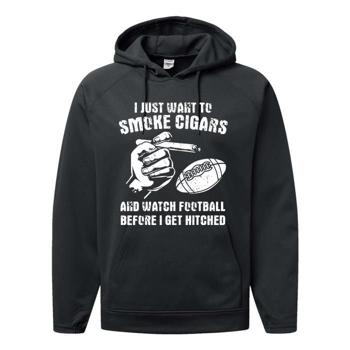 Funny Football And Cigars Bachelor Party Cigar Smoker Design Performance Fleece Hoodie