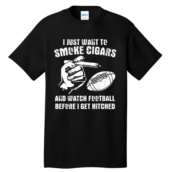 Funny Football And Cigars Bachelor Party Cigar Smoker Design Tall T-Shirt