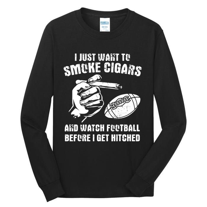 Funny Football And Cigars Bachelor Party Cigar Smoker Design Tall Long Sleeve T-Shirt