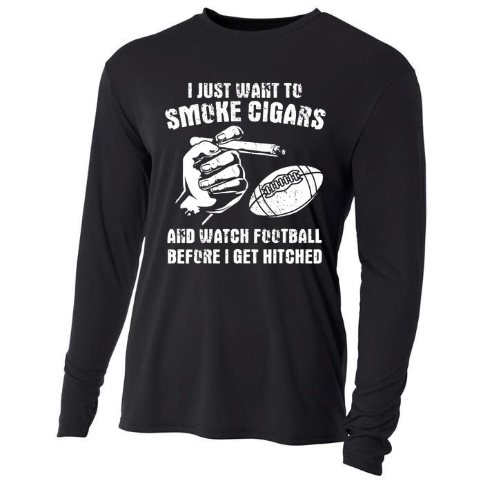 Funny Football And Cigars Bachelor Party Cigar Smoker Design Cooling Performance Long Sleeve Crew