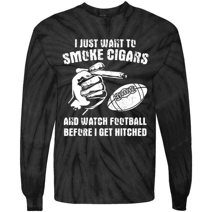 Funny Football And Cigars Bachelor Party Cigar Smoker Design Tie-Dye Long Sleeve Shirt