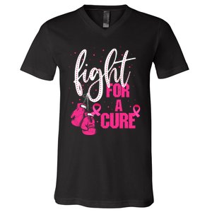 Fight For A Cure Pink Ribbon Breast Cancer Awareness V-Neck T-Shirt