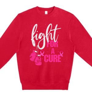 Fight For A Cure Pink Ribbon Breast Cancer Awareness Premium Crewneck Sweatshirt