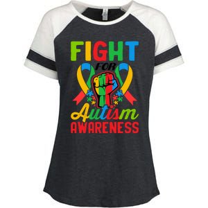 Fight For Autism Awareness Autism Ribbon Puzzle Pieces Autism Typography Enza Ladies Jersey Colorblock Tee