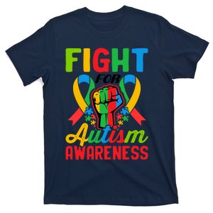 Fight For Autism Awareness Autism Ribbon Puzzle Pieces Autism Typography T-Shirt