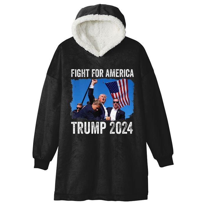 Fight For America Donald Trump 2024 Fight Fist Pump Pa Rally Hooded Wearable Blanket