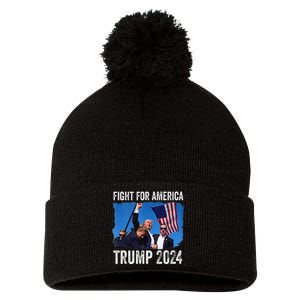 Fight For America Donald Trump 2024 Fight Fist Pump Pa Rally Pom Pom 12in Knit Beanie