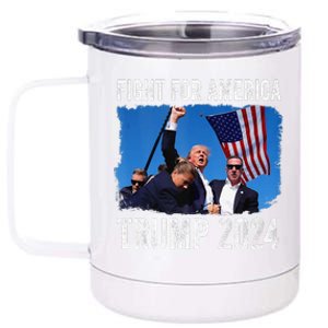 Fight For America Donald Trump 2024 Fight Fist Pump Pa Rally 12 oz Stainless Steel Tumbler Cup