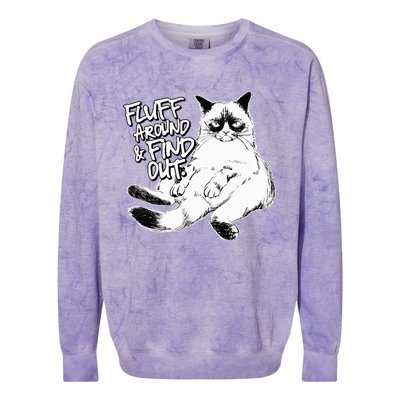 Funny Fluff Around and Find Out Grumpy Kitty Sarcastic Cat Colorblast Crewneck Sweatshirt