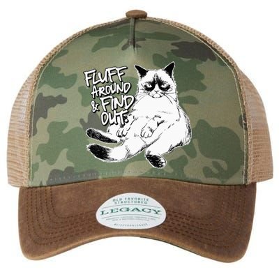 Funny Fluff Around and Find Out Grumpy Kitty Sarcastic Cat Legacy Tie Dye Trucker Hat