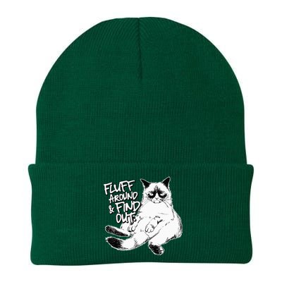 Funny Fluff Around and Find Out Grumpy Kitty Sarcastic Cat Knit Cap Winter Beanie