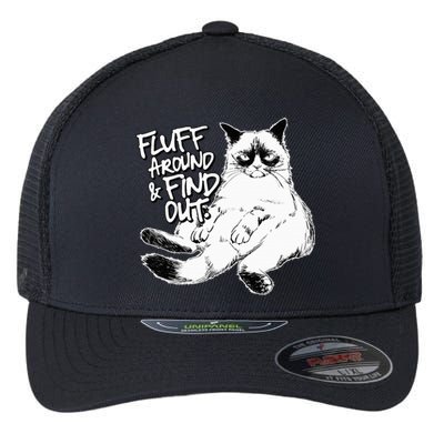 Funny Fluff Around and Find Out Grumpy Kitty Sarcastic Cat Flexfit Unipanel Trucker Cap