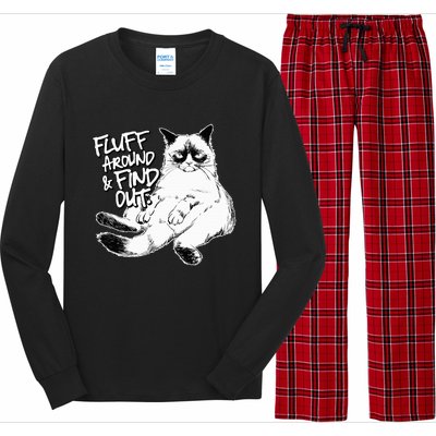 Funny Fluff Around and Find Out Grumpy Kitty Sarcastic Cat Long Sleeve Pajama Set