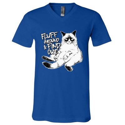 Funny Fluff Around and Find Out Grumpy Kitty Sarcastic Cat V-Neck T-Shirt