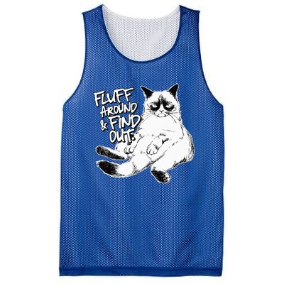 Funny Fluff Around and Find Out Grumpy Kitty Sarcastic Cat Mesh Reversible Basketball Jersey Tank