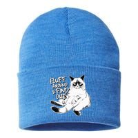 Funny Fluff Around and Find Out Grumpy Kitty Sarcastic Cat Sustainable Knit Beanie