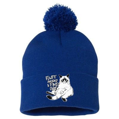 Funny Fluff Around and Find Out Grumpy Kitty Sarcastic Cat Pom Pom 12in Knit Beanie