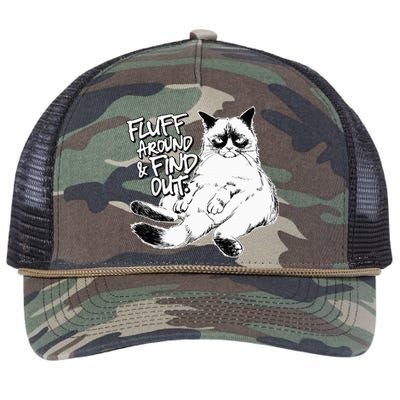 Funny Fluff Around and Find Out Grumpy Kitty Sarcastic Cat Retro Rope Trucker Hat Cap