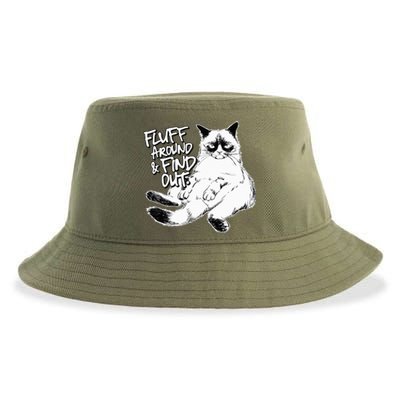 Funny Fluff Around and Find Out Grumpy Kitty Sarcastic Cat Sustainable Bucket Hat