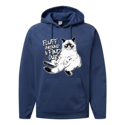 Funny Fluff Around and Find Out Grumpy Kitty Sarcastic Cat Performance Fleece Hoodie