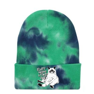 Funny Fluff Around and Find Out Grumpy Kitty Sarcastic Cat Tie Dye 12in Knit Beanie