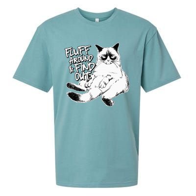 Funny Fluff Around and Find Out Grumpy Kitty Sarcastic Cat Sueded Cloud Jersey T-Shirt