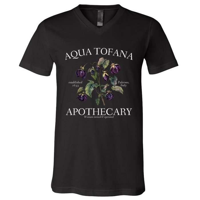 Funny Feminist Aqua Tofana Apothecary Vintage Design V-Neck T-Shirt